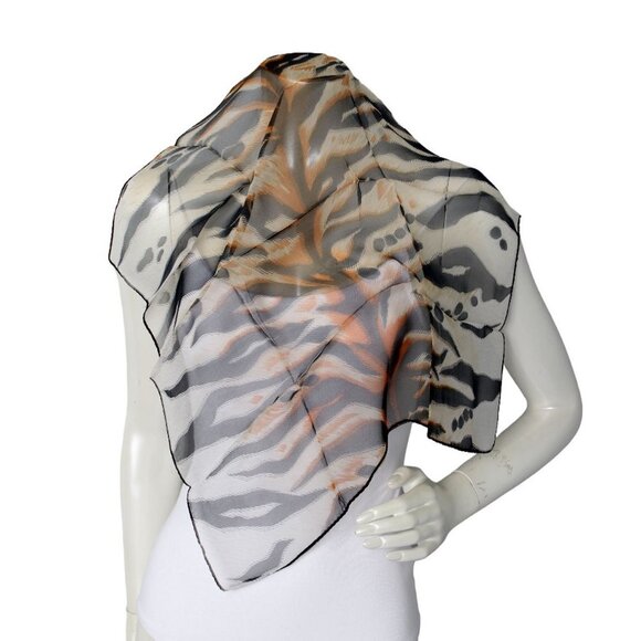 Vintage Sheer Tiger Animal Print Neck Scarf Hair Tie Black Orange Brown - Picture 4 of 4